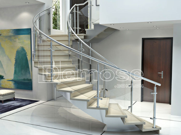 不銹鋼玻璃欄桿與弧形樓梯的創(chuàng)意搭配